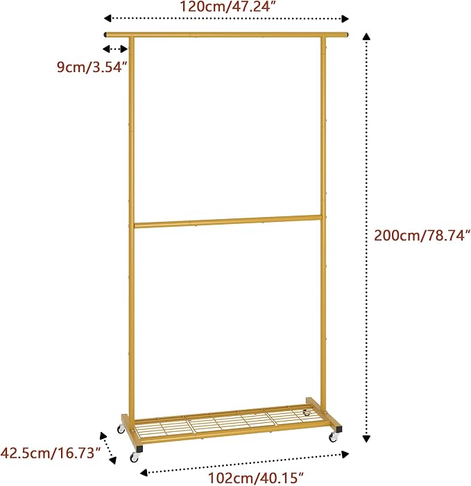 Sywhitta Double Rod Clothing Garment Rack, Rolling Coat Hanger - Image 3