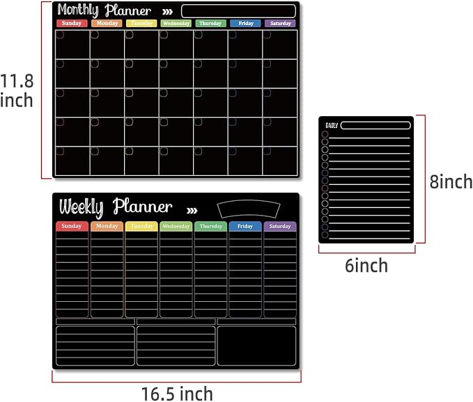 Hivillexun Magnetic Black Dry Erase Calendar White Board Set - Field & Grace