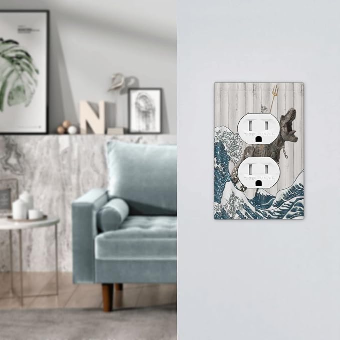 Outlet Covers Funny Cat Cool Cat Dinosaur Japanese Sea Waves Wood 1 Gang Duplex - Image 7