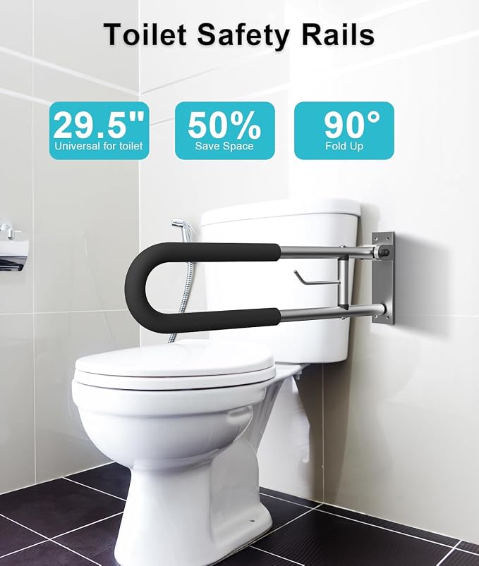 Foldable Toilet Safety Grab Bar, Aluminum Alloy Wall Mounted Handicap Support - Image 3