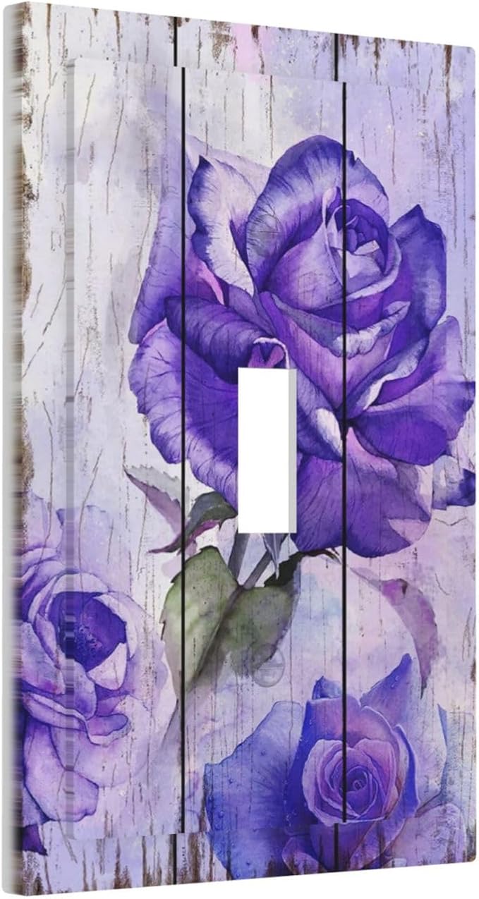 Light Switch Cover Purple Rose Flower Rustic Wood Plank 1 Gang Wall Plate Cover - Image 2