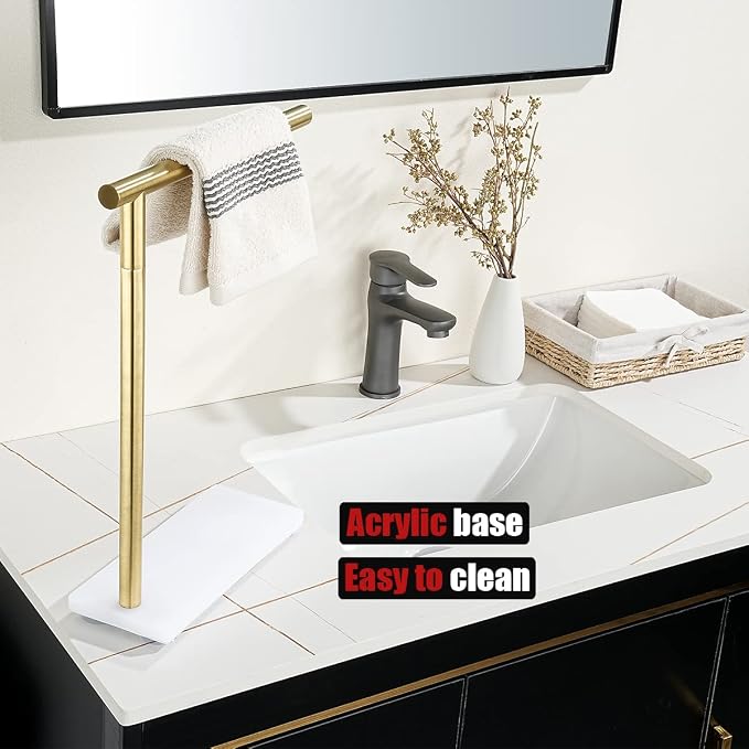 JQK Hand Towel Holder Stand Brushed Gold, Modern Tree Rack Free Standing - Image 5