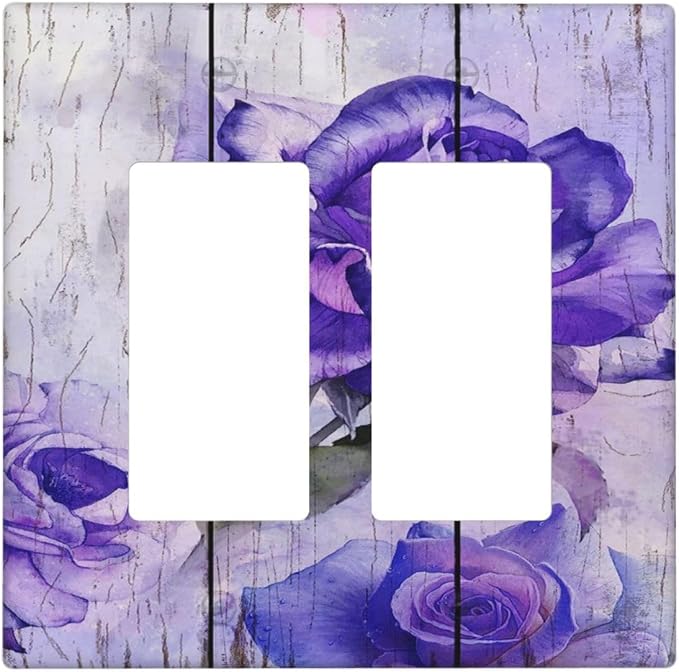 Outlet Covers Purple Rose Flower Rustic Wood Plank 2 Gang Wall Plate Double by Spshian
