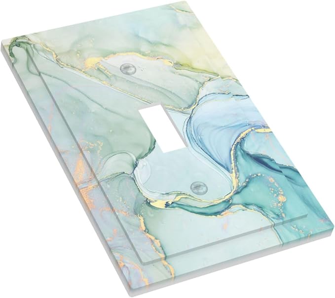 Decorative Light Switch Cover Teal Gold Marbling Turquoise 1 Gang Single Toggle - Image 3