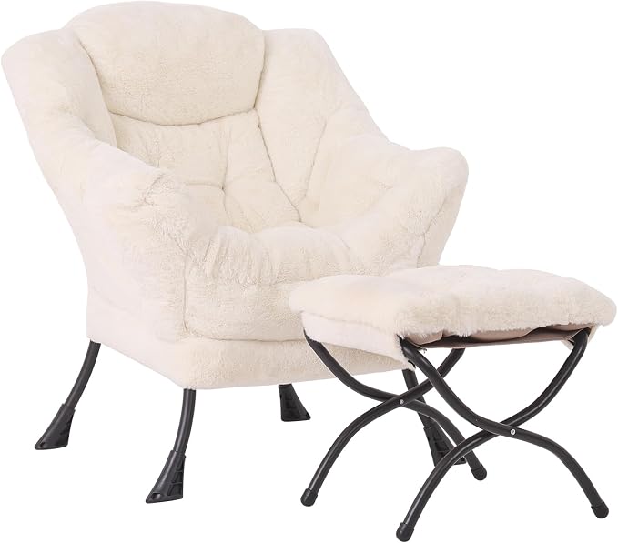 Lazy Chair with Ottoman, Modern Accent Lounge Armchair with Side Pocket & by MBOOYOME