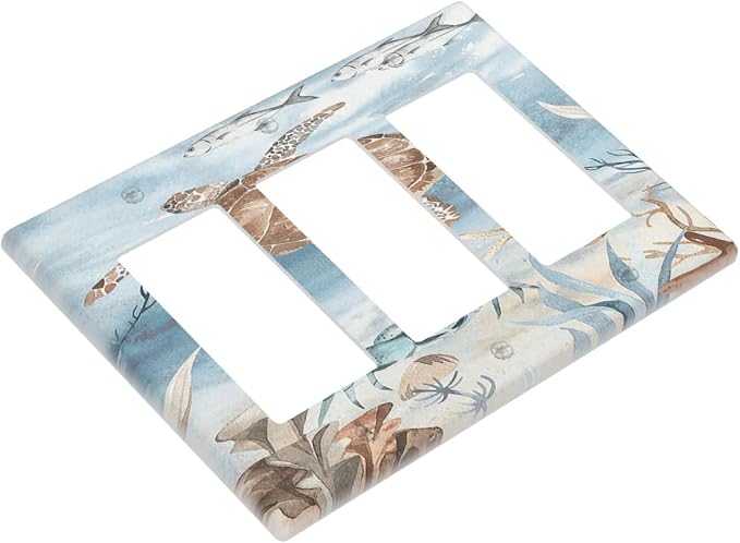 Light Switch Covers Sea Turtle Coral Reef Nauticaltheme 3 Gang Rocker - Image 3