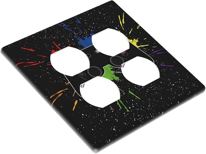 Classic Videogames Controller Black Splash Ink Colorful Outlet Covers 2 Gang - Image 3