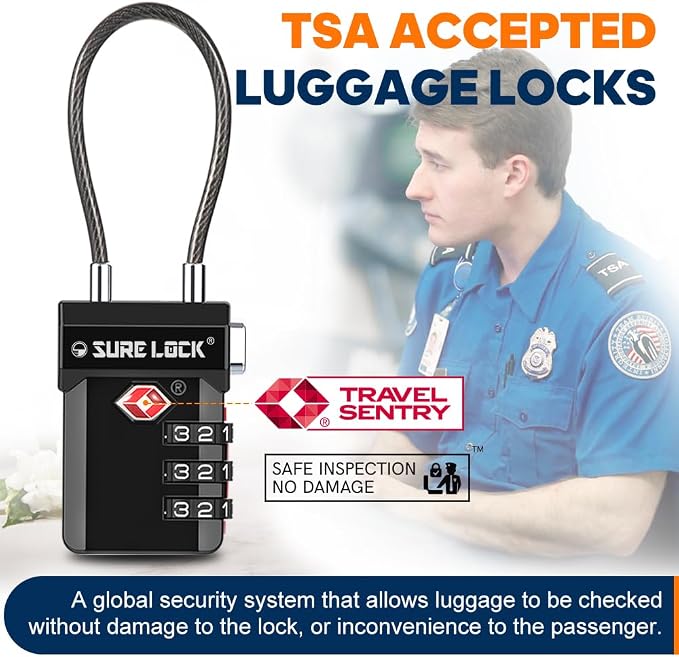 SURE LOCK TSA Approved 3-Digit Combination Luggage Locks – Open Alert Indicator - Image 2