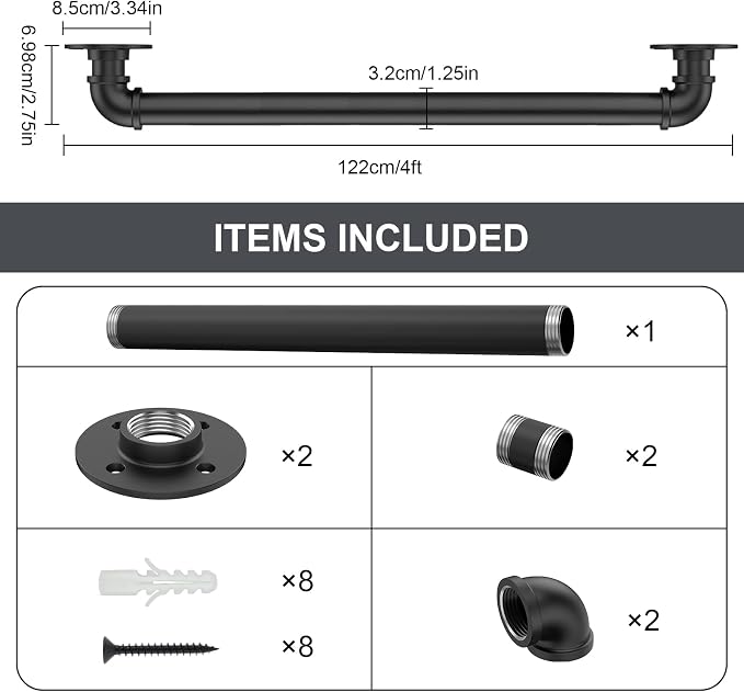 4FT Industrial Stair Railing Wall Mount Staircase Handrail φ1.3 Pipe Hand Rail - Image 5