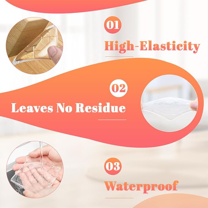 Clear Silicone Cabinet Door Bumpers, Squares 12 Pcs, Self-Adhesive Sound - Image 5