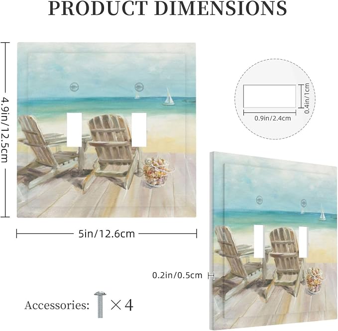 Light Switch Cover Beach Beach Chair Seascape Blue Ocean 2 Gang Wall Plate - Image 5