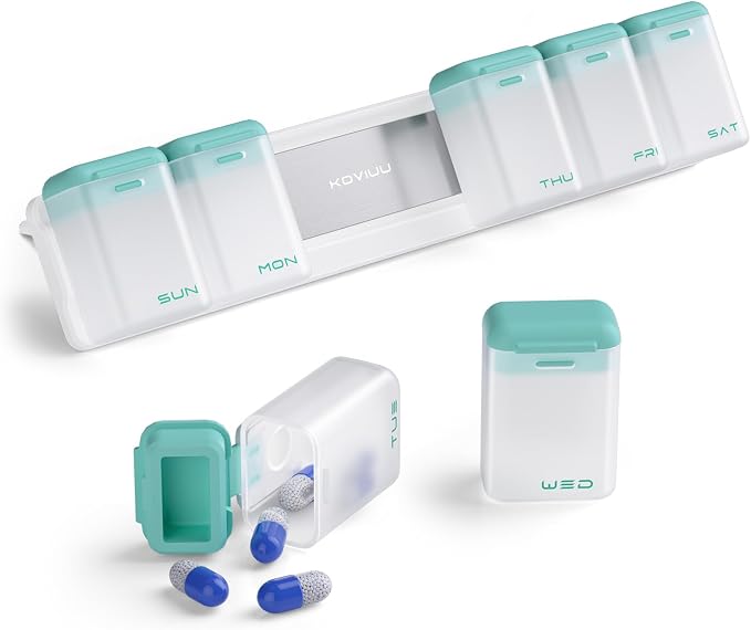 Weekly Pill Organizer Magnetic, Removable Pill Box 7 Day 1 Time a Day, Large by KOVIUU