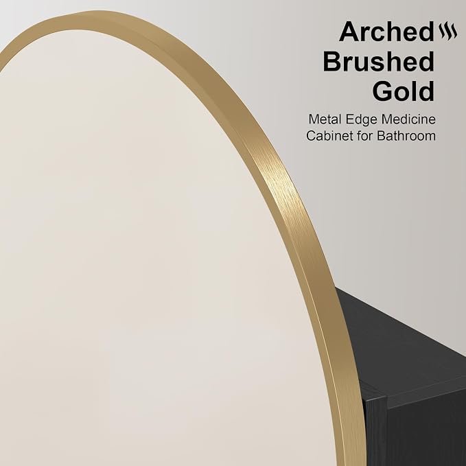 Recessed Medicine Cabinet for Bathroom, Brushed Gold Arched Medicine Cabinet - Image 6