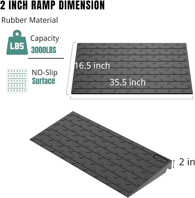 BESEA 2" inch Threshold Ramp Rubber Wheelchair Ramp, No-Slip Surface 3000 Lbs - Image 2