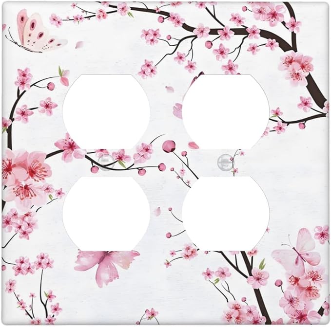 Cherry Floral Watercolor Pink Flowers Butterfly Outlet Covers 2 Gang Double by Unknown