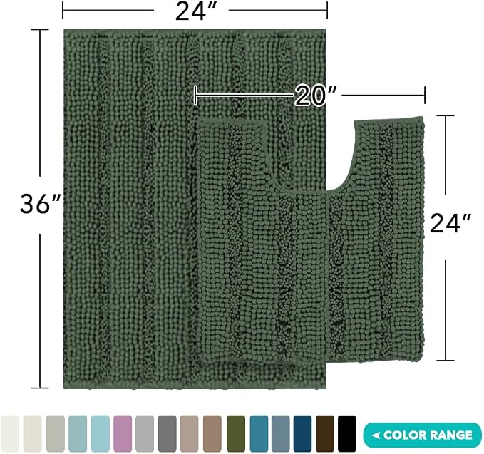 Turquoize Chenille Bathroom Rugs Set Non-Slip Bath Mats - Image 2