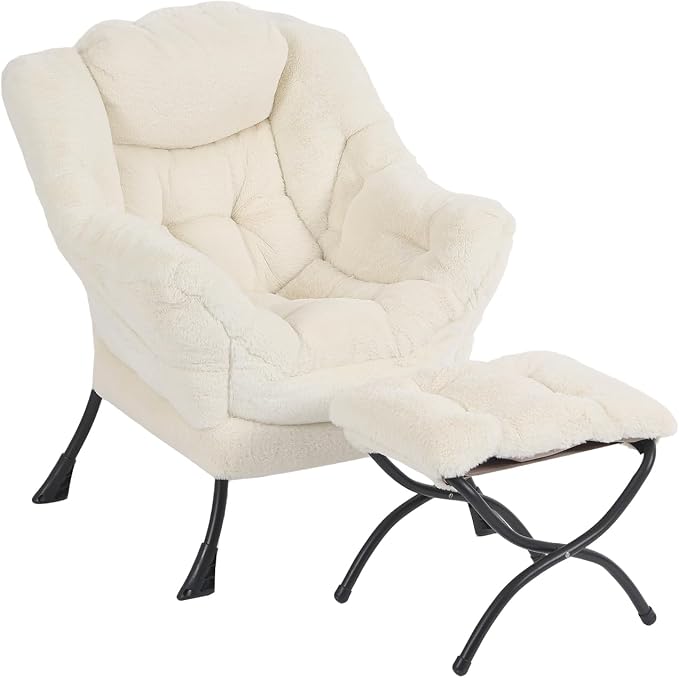 Lazy Chair with Ottoman, Modern Chair with Folding Footrest, Lounge Accent Chair by Furlide