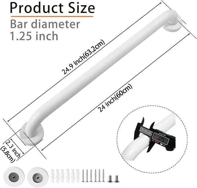 Shower Grab Bar, 2 Pack 24 Inch White Bathroom Grab Bar, 1.25" Diameter 304 - Image 2