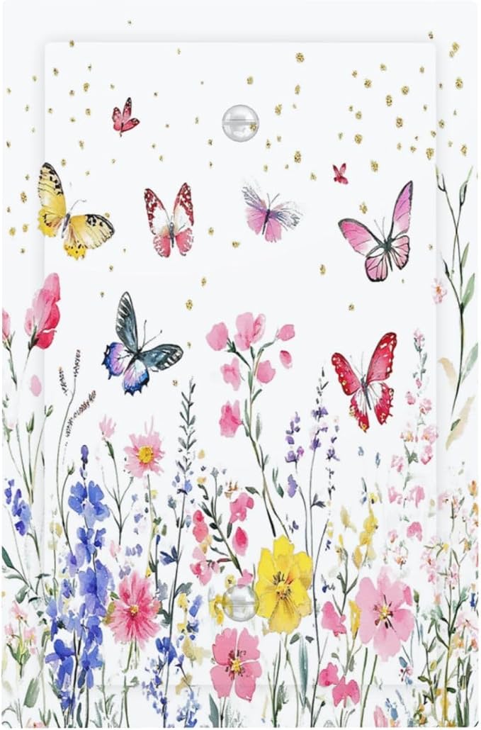 Light Switch Cover Plate Watercolor Floral Butterfly Colorful Wildflower 1 Gang by Unknown