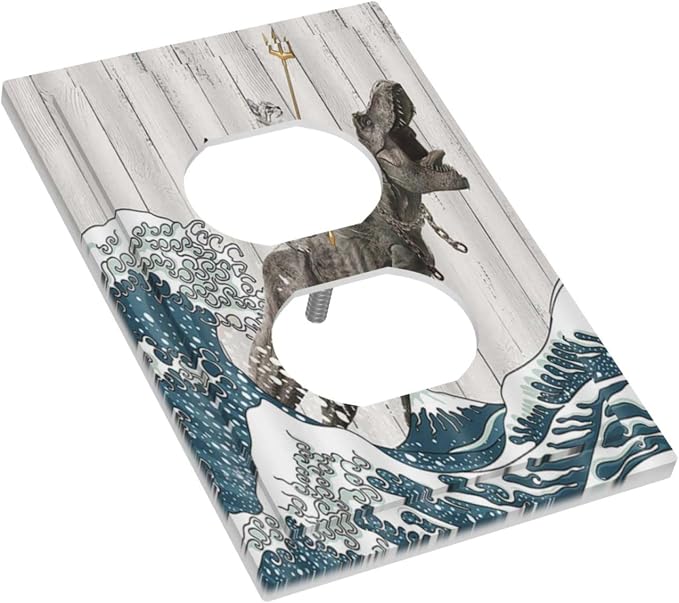 Outlet Covers Funny Cat Cool Cat Dinosaur Japanese Sea Waves Wood 1 Gang Duplex - Image 3