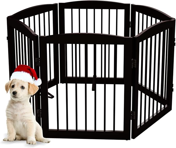 Freestanding Pet Gate for Dogs, Foldable Wooden Dog Gate for House, Extra Wide - Image 9