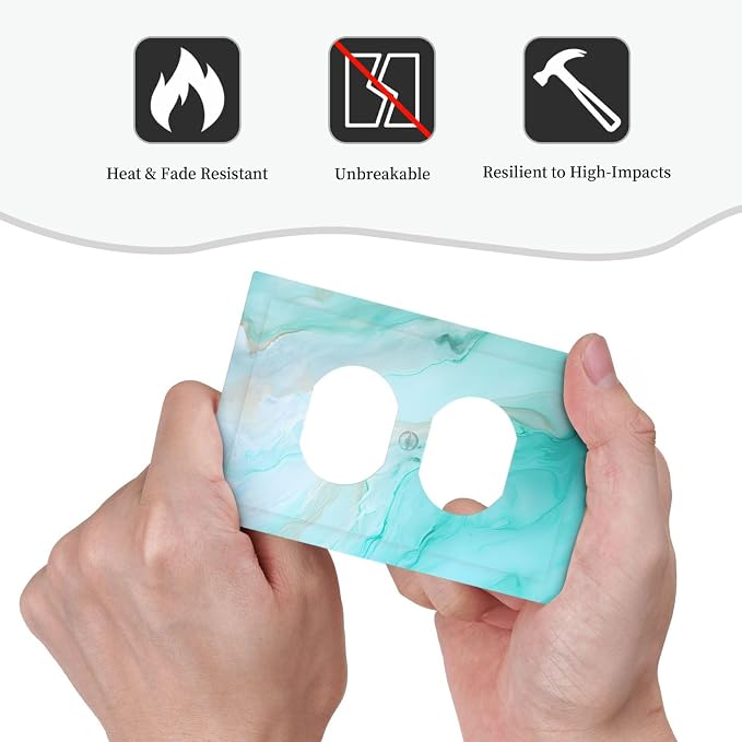 Teal Gold Marbling Turquoise Print Outlet Covers 1 Gang Duplex Light Switch - Image 6