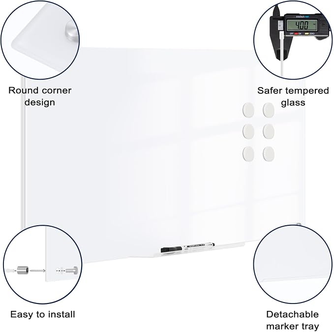 Magnetic Glass Whiteboard, Large Frameless White Board - Image 3