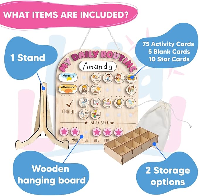 Wooden Daily Routine for Kids, Chore Chart for Toddler, Daily Responsibilities - Image 2