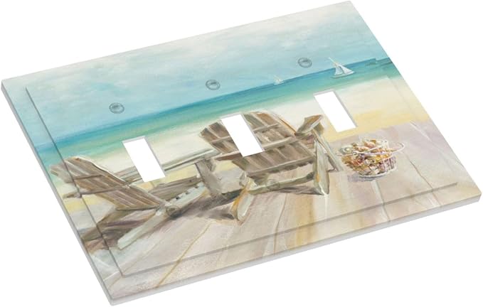 Light Switch Cove Beach Chair Seascape Blue Ocean 3 Gang Wall Plate Triple - Image 3