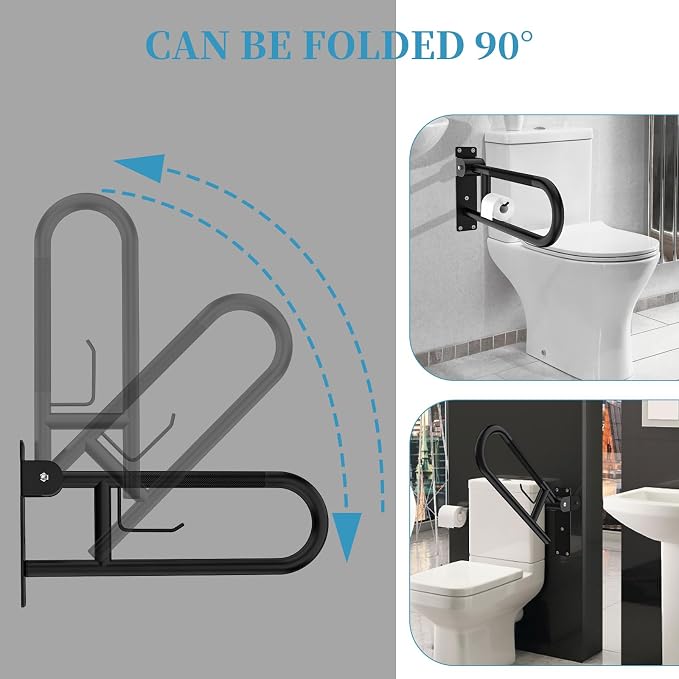 Toilet Grab Bar 22.4 Inch Black, Munzong Anti-Slip Handicap Grab Bars - Image 3