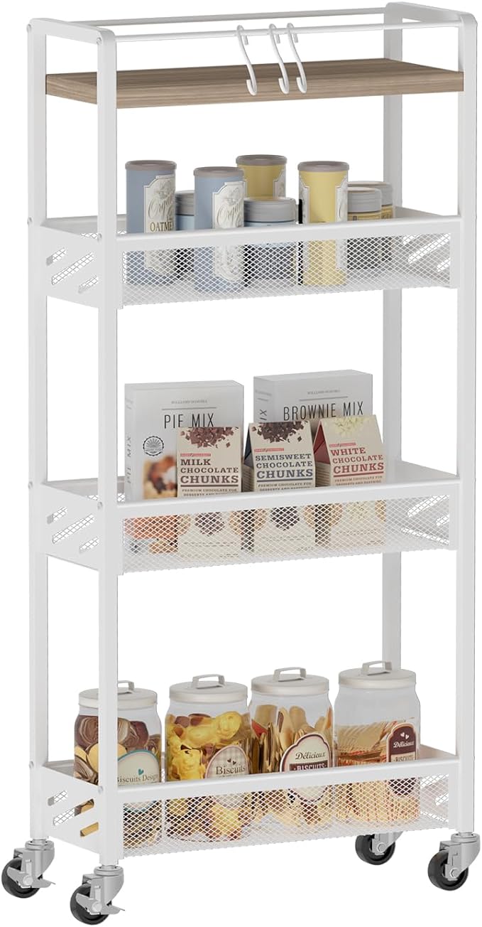 DGSNADGO Slim Rolling Storage Cart, 4-Tier Kitchen Cart on Wheels, Narrow - Image 8