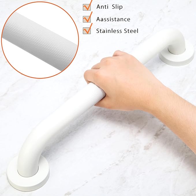 Shower Grab Bar, 2 Pack 12 Inch White Bathroom Grab Bar, 1.25" Diameter 304 - Image 5