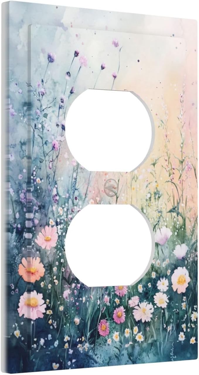Outlet Covers Pink Floral Wildflower Green Plants Decorative 1 Gang Duplex - Image 2