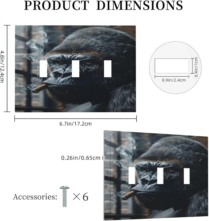 Funny Animal Smoking Black Orangutan Decorative Switch Plates 3 Gang Wall Plate - Image 5