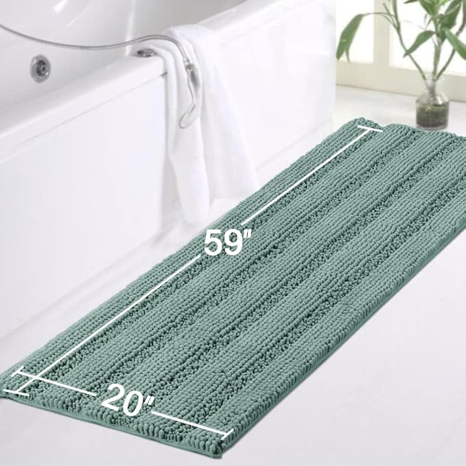Turquoize Bathroom Runner Rug Extra Long Chenille Area Rug Non-Slip Bath Room - Image 2