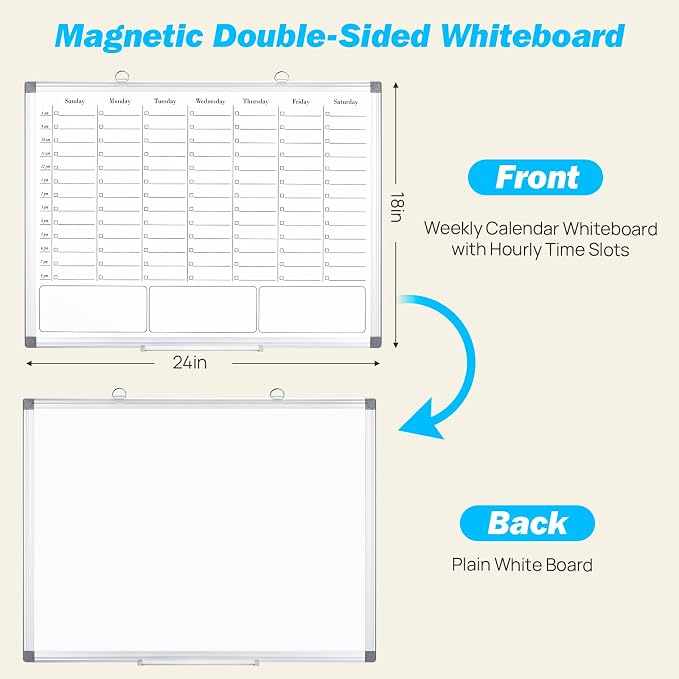 White Board Dry Erase Board for Wall, Magnetic Whiteboard Calendar 24" X 18" - Image 2