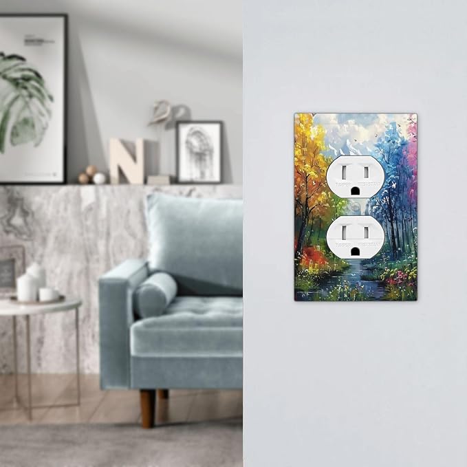 Colorful Forest Snow Mountain River Oil Painting Style Outlet Covers 1 Gang - Image 7