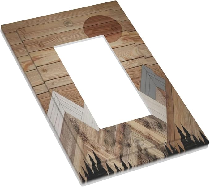 Wooden Planks Mosaic Snow Mountain Sun Decorative Outlet Covers 1 Gang Single - Image 3