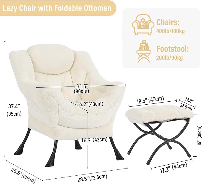 Lazy Chair with Ottoman, Modern Chair with Folding Footrest, Lounge Accent Chair - Image 2