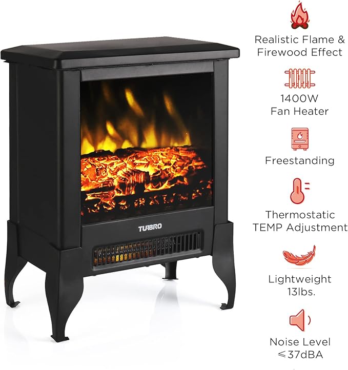 TURBRO Suburbs TS17 Compact Electric Fireplace Stove, 18” Freestanding Stove - Image 2