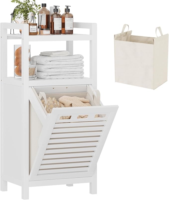 Homykic Tilt Out Laundry Hamper, 10 Gal Bamboo Laundry Storage Cabinet - Field & Grace