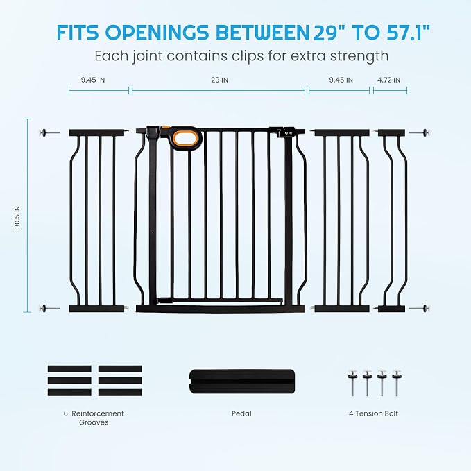 Gate for Baby Indoor 29-57'' Wide, Adjustable Safety Gate for Stairs No - Image 3