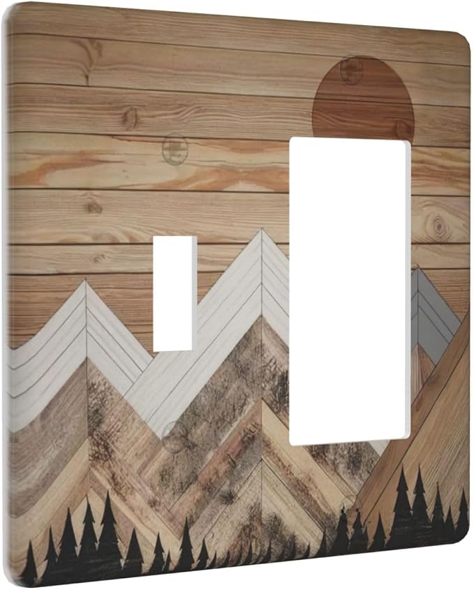 Wooden Planks Mosaic Snow Mountain Sun Outlet Covers 1 Toggle 1 Rocker - Image 2