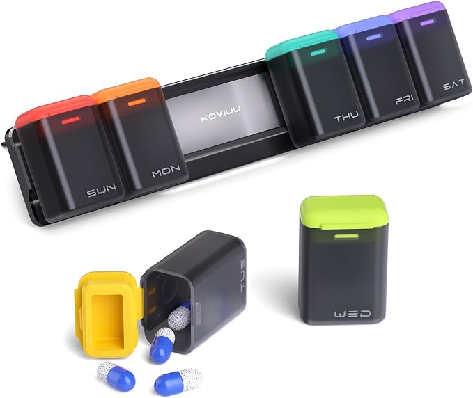Weekly Pill Organizer Magnetic, Removable Pill Box 7 Day 1 Time a Day, Large by KOVIUU