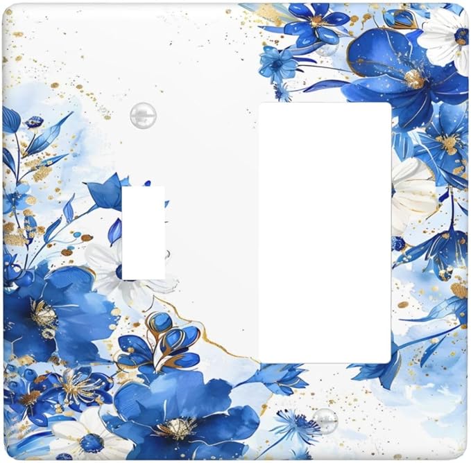 Klein Blue Flowers Watercolor Golden White Floral Outlet Covers 1 Toggle 1 by Unknown