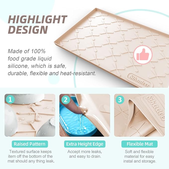 SIKADEER 34" x 22" Under Sink Mat Waterproof, Silicone Mat Kitchen Drawer Shelf - Image 4