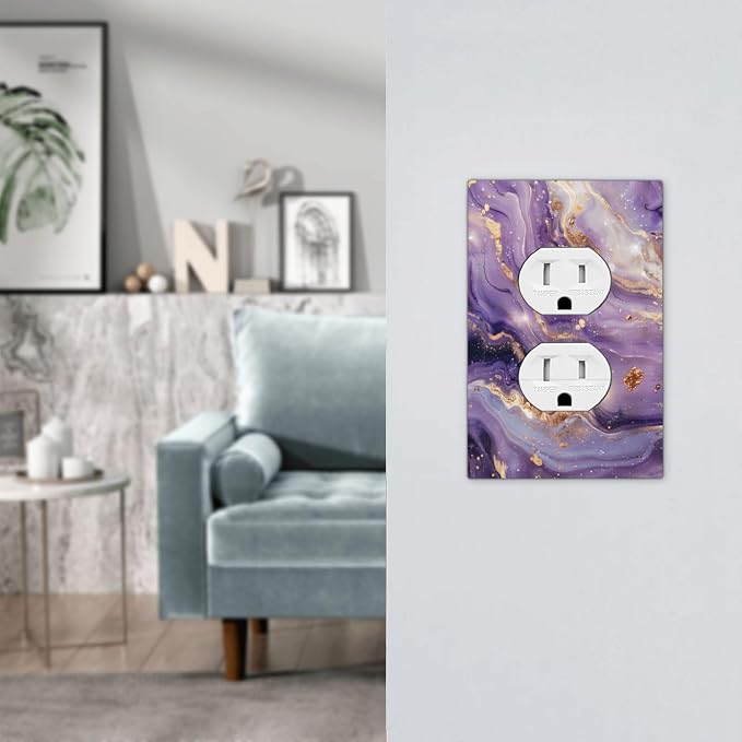 Luxury Marble Texture Purple And Gold Abstract Print Outlet Covers 1 Gang - Image 7