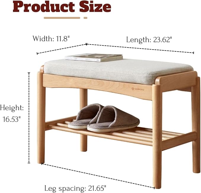 Solid Wood Shoe Bench Assembled, Shoe Rack Bench - Image 2