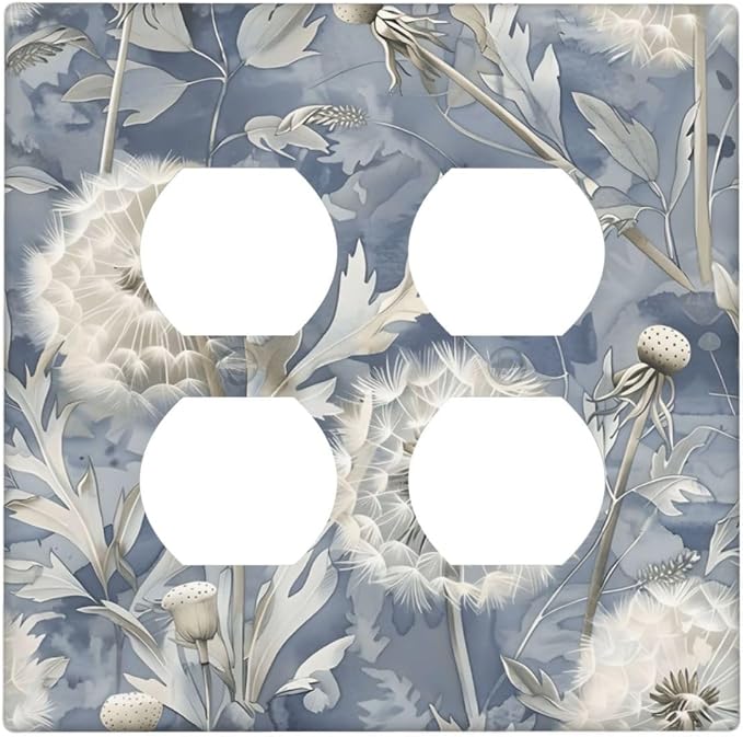 Blue Dandelion Vintage Floral Boho Flower Outlet Covers 2 Gang Double Duplex by Unknown