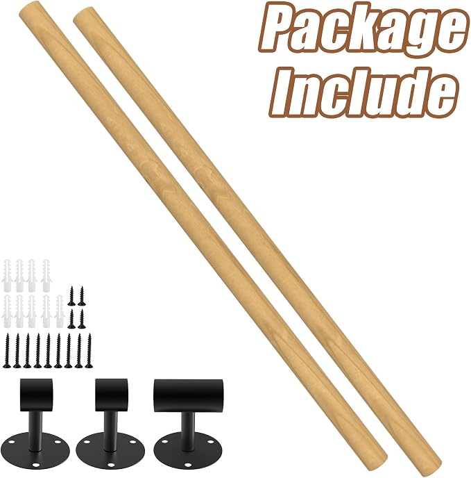 5FT Round Wooden Handrail for Indoor Staircase Handrail, Wall Mount Support - Image 7